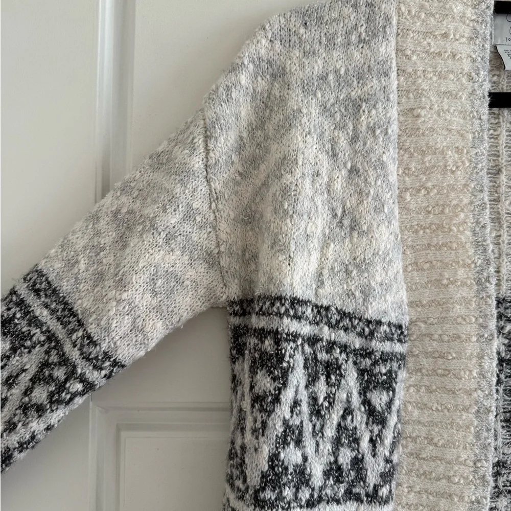 Joie Open Front Longline Nordic Knit Cardigan Cream & Gray Size XS